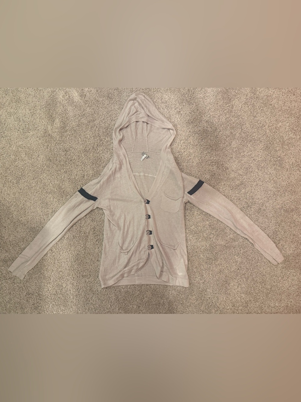 Armani Light Taupe Hooded Button-Front Women's Sweater- Medium